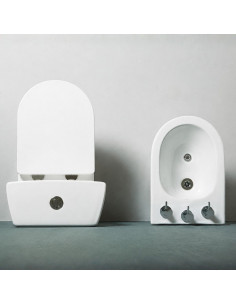 Combo Inodoro Largo Mochila y Bidet Triple Agujero Nilo 2